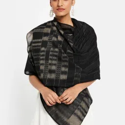 Fabindia Black Cotton Woven Pattern Stole image 2