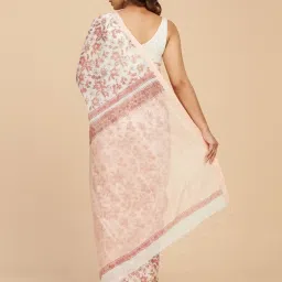 Fabindia White & Pink Floral Print Saree With Unstitched Blouse image 2