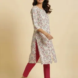 W Off-White Cotton Printed Straight Kurta image 5