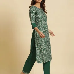 W Green Printed Straight Kurta image 5