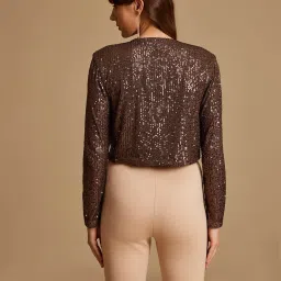Kazo Brown Silk Embellished Shrug image 2