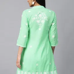 Saadgi Light Green Chikankari Embroidered A Line Kurta image 2