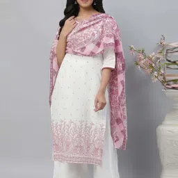 Aurelia White & Pink Cotton Printed Straight Kurta image 5
