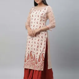 Aurelia Peach Printed Straight Kurta image 5
