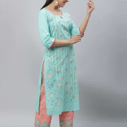 Aurelia Blue Cotton Printed Straight Kurta image 5