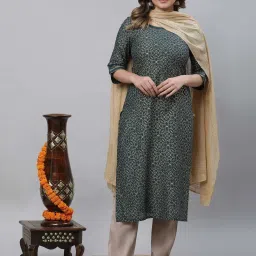 Aurelia Green Cotton Printed Straight Kurta image 5