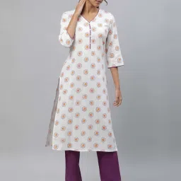 Aurelia White Cotton Printed Straight Kurta image 5
