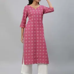 Aurelia Pink Cotton Printed Straight Kurta image 5