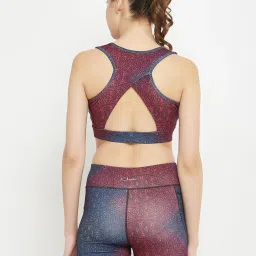 Clovia Blue & Maroon Printed Sports Bra image 2