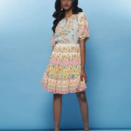 Label Ritu Kumar White & Blue Floral Print A Line Dress-picture-19