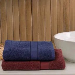 Creeva Wine & Navy 525 GSM Cotton Bath Towel Set of 2 image 1