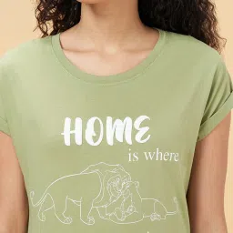 Dreamz by Pantaloons Green Cotton Graphic Print T-Shirt Pyjama Set image 5