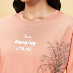 Dreamz by Pantaloons Peach Cotton Graphic Print T-Shirt Shorts Set image 5