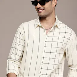 WROGN Comfort Opaque Striped and Checked Pure Cotton Casual Shirt-image-73