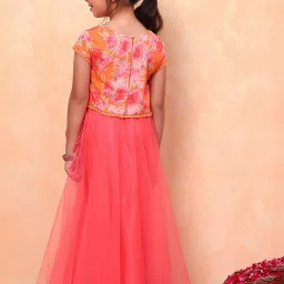 BIBA Girls Orange & Coral Embellished Lehenga, Choli with Dupatta image 2