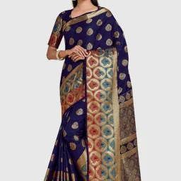 Mimosa Navy Woven Sarees With Blouse image 1