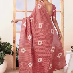 Satrani Dusty Peach Bandhani Saree With Unstitched Blouse image 2
