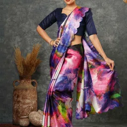 Satrani Multicolored Floral Print Saree With Unstitched Blouse image 2