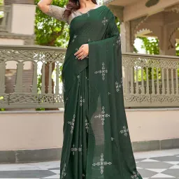 Satrani Green Cotton Silk Printed Saree With Unstitched Blouse image 2