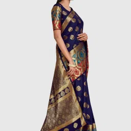 Mimosa Navy Woven Sarees With Blouse image 3