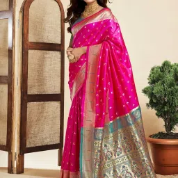 Satrani Pink Woven Saree With Unstitched Blouse image 2