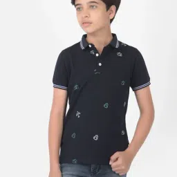 Crimsoune Club Boy Navy Blue Printed Polo T-shirt-image-13