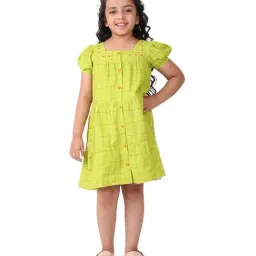 Fabindia Kids Green Cotton Chequered Dress-image-20