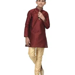 Benstoke Kids Maroon & Gold Regular Fit Full Sleeves Kurta Set-image-11