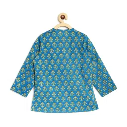 Campana Kids Blue & Yellow Cotton Floral Print Kurta Set image 2