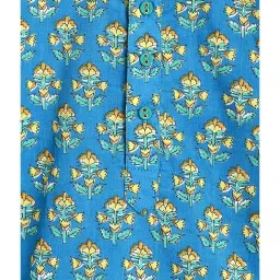 Campana Kids Blue & Yellow Cotton Floral Print Kurta Set image 3
