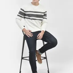 Crimsoune Club Off White Slim Fit Striped Sweatshirt image 5