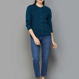 Melange by Lifestyle Teal Blue Self Pattern Cardigan image 5