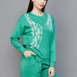 Ginger by Lifestyle Green Printed Sweatshirt Pyjama Set image 5