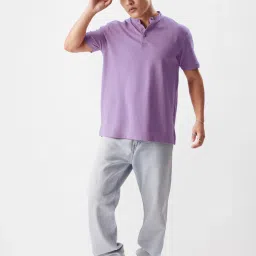 The Souled Store Lavender Regular Fit Mandarin Collar T-Shirt image 5