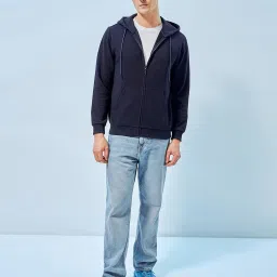 Bewakoof Navy Regular Fit Textured Hooded Sweatshirt image 5