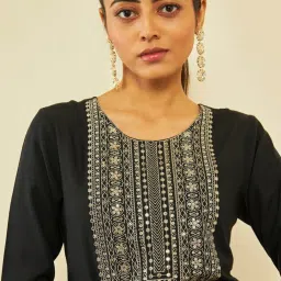 Soch Black Viscose Blend Straight Kurta with Sequin Embroidered Yoke image 5