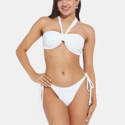 Secrets By ZeroKaata Black & White Plain Swimwear Bikini image 2