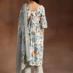 Libas Off White Floral Kurta Bottom Dupatta Set image 2