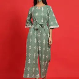 Juniper Sage Green Geometric Printed Cotton Flex Jumpsuit With Zip Closure image 1