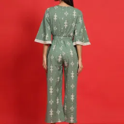 Juniper Sage Green Geometric Printed Cotton Flex Jumpsuit With Zip Closure image 2