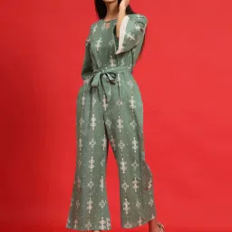 Juniper Sage Green Geometric Printed Cotton Flex Jumpsuit With Zip Closure image 3
