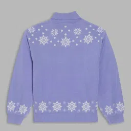 Blue Giraffe Girls Purple Cotton Printed Full Sleeves 1 Sweater image 2