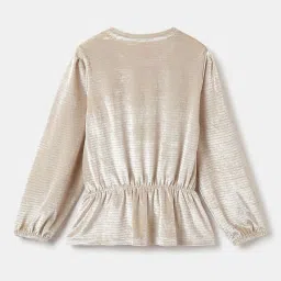 Blue Giraffe Girls Cream Striped Full Sleeves 1 Top image 2