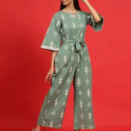 Juniper Sage Green Geometric Printed Cotton Flex Jumpsuit With Zip Closure image 5