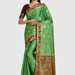 Mimosa Green Woven Sarees With Blouse image 1