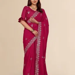 FABMORA Pink Embroidered Saree with Unstitched Blouse-picture-38