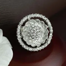 Aatmana Silver-Plated CZ Studded Flower shaped Adjustable Finger Ring for Women-picture-11