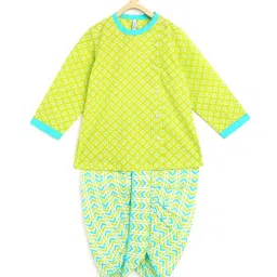 Campana Kids Green & Blue Cotton Printed Kurta Set image 1