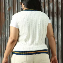 High Star Plus Size White Self Design Sweater image 2