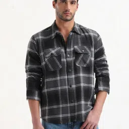 showoffff SHOW OFF Grey Cotton Slim Fit Checks Shacket image 2